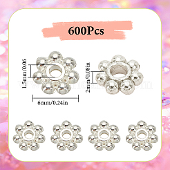 合金デイジースペーサービーズ600個  粒状ビーズ  鉛フリー＆カドミウムフリー  銀  6x2mm  穴：1.5mm&nbsp;FIND-SP0002-12B-S