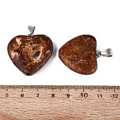 天然樹皮瑪瑙ペンダント  ハートチャーム  鉄とベイルにスナップ  プラチナ  29~33x28~31x5~8mm  穴：7.5x4mm&nbsp;G-Q606-11B