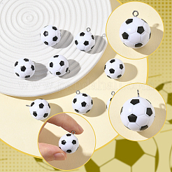 プラスチックペンダント14個  プラチナトーンの鉄のリング付き  ペンダントアクセサリー  サッカー  ホワイト  23x20.5mm  穴：2mm&nbsp;FIND-SC0020-16