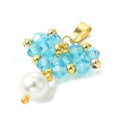 貝殻 真珠 ビーズ ガラス ペンダント  ハート  シードビーズで  シアン  25x23x4.5mm  穴：6.5x3mm&nbsp;PALLOY-MZ00432-03