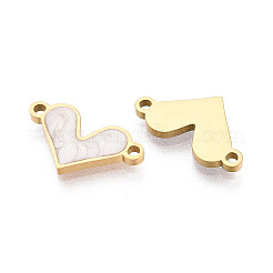 304ステンレススチールエナメルハートリンク  イオンプレーティング（ip）  ホワイト  18KGP本金メッキ  9x15.5x1.5mm  穴：1.2mm&nbsp;STAS-T073-27G