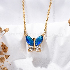 304 Stainless Steel Cubic Zirconia Butterfly Pendant Necklaces&nbsp;LS-NJEW-Z057-05A-G