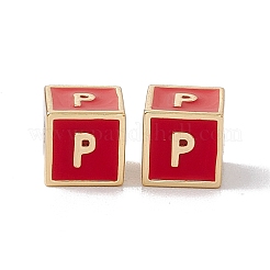 メッキ真鍮エナメルビーズラック  カドミウムフリー＆ニッケルフリー＆鉛フリー  18KGP本金メッキ  文字付きのキューブ  レッド  文字.p  6x6x6mm  穴：2.5mm&nbsp;KK-B060-04G-03P