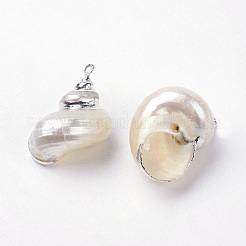 電気メッキ巻き貝ペンダント  鉄パーツ  巻き貝  プラチナ  24~37x18~28x13~23  穴：2mm&nbsp;BSHE-L036-02