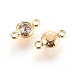 304ステンレススチールラインストーンリンクコネクター  フラットラウンド  ゴールドカラー  クリスタル  12x6.5x4mm  穴：2mm&nbsp;STAS-P237-17G-11