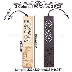 2Pcs 2 Colors Bird and Bamboo Engraved Wood Bookmark for Book Lover&nbsp;AJEW-GA0003-83