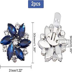 2個の取り外し可能なガラスラインストーンの靴の装飾  合金バックルクリップ付き  花  カプリブルー  31x33x9mm&nbsp;DIY-FG0003-29