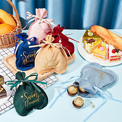 6セット6色のベルベットジュエリー巾着ギフトバッグ  結婚式の好意のキャンディーバッグ  鉄のパーツとプラスチック製のイミテーション パール ペンダント付き  ゴールドスタンプ単語甘い瞬間  ミックスカラー  17.5x13.8cm  1セット/色&nbsp;ABAG-BC0001-46