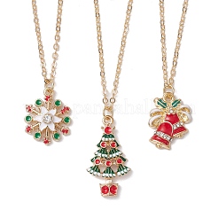 3Pcs 3 Styles Christmas Tree Bell Flower Alloy Enamel Pendant Necklaces for Women&nbsp;NJEW-JN05130-02