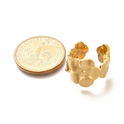 Flower 201 Stainless Steel Open Cuff Ring for Women&nbsp;RJEW-A053-02A-G