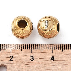 イオンプレーティング(IP) 304 ステンレス ラインストーン ヨーロピアン ビーズ  丸い大きな穴ビーズ  18KGP本金メッキ  文字でのラウンド  文字J  11x10mm  穴：4mm&nbsp;STAS-A092-10J-G