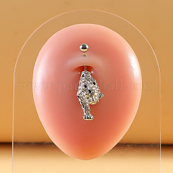 316L Surgical Stainless Steel Pave Cubic Zirconia Enamel Dangle Curved Barbell Belly Rings&nbsp;FS-WGB5546-09