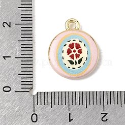 プリント合金ペンダント  フラットラウンドのチャーム  長持ちメッキ  ラックめっき  ゴールドカラー  花  18x15x4mm  穴：1.8mm&nbsp;ENAM-F160-03A-G