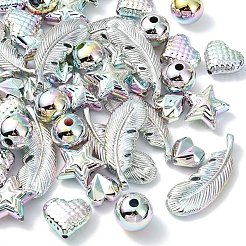 50個 5スタイル UVメッキ不透明 CCB プラスチックビーズ  虹色の  混合図形  13~45.5mm  穴：1.8~3mm  10個/スタイル&nbsp;MACR-YW0004-72