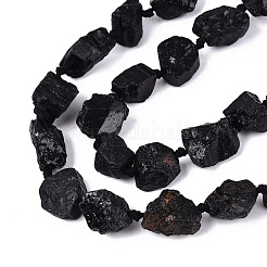 生の粗い天然ブラック トルマリン ビーズ 連売り  ナゲット  9~19x7~15x7~15mm  穴：0.8~1.2mm  約24個/連  14.96~15.35インチ（38~39cm）&nbsp;G-N362-09A-01