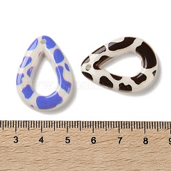 プリントオペークレジンペンダント  ヒョウ柄チャーム付きティアドロップ  ミックスカラー  30x22x4.5mm  穴：2mm&nbsp;RESI-F065-02B