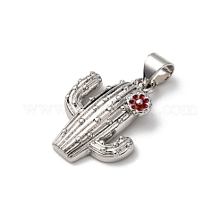 真鍮製エナメルペンダント  花を持つサボテン  プラチナ  21x16x3.5mm  穴：3.5x4mm&nbsp;LS-FIND-I054-01C-P