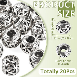 チベット風ヨーロピアンビーズ20個  大穴ビーズ  ロンデル  アンティークシルバー  11x9mm  穴：4.5mm&nbsp;MPDL-TADJ0001-01