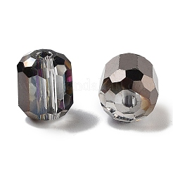 電気メッキカラムガラスビーズ  半分虹メッキ  多面カット  ブラック  9x7.5~8mm  穴：1.5mm&nbsp;EGLA-A043-02-HP01