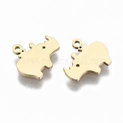 304ステンレススチールチャーム  レーザー切断  サイ  14KGP本金メッキ  7.5x8.5x1mm  穴：0.8mm&nbsp;STAS-S116-074G
