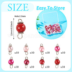 80Pcs 8 Colors Glass Pearl Round Connector Charms&nbsp;PALLOY-TA00263