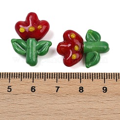 手作りランプワークビーズ  花  ファイヤーブリック  24x17x9.5mm  穴：1.2mm&nbsp;LAMP-S070-04C
