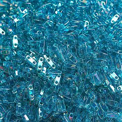 MIYUKIクォーターティラビーズ  日本製シードビーズ  2穴  （qtl2458)透明ティールab  5x1.2x1.9mm  穴：0.8mm  約2400個/50g&nbsp;SEED-X0054-QTL2458