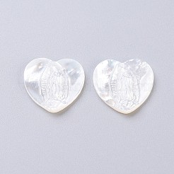 パールシェルカボションのナチュラルホワイトシェルマザー  聖母マリアとハート  14.3x14.5x2.3mm&nbsp;SSHEL-L017-010