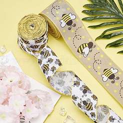 ポリエステルリボン  片面ひまわり蜂段落模様  ギフト包装用  花の弓工芸品の装飾  ペルー  2-1/2インチ（65mm）  10ヤード/ロール（9.14m /ロール）&nbsp;OCOR-WH0063-11B