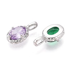 キュービックジルコニアペンダント付き真鍮  楕円形のチャーム  プラチナメッキ  15x8x4mm  穴：3.5mm&nbsp;KK-T073-34P