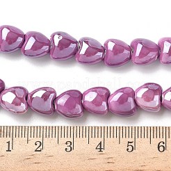 手作り陶器ビーズ連売り  ハート  光沢釉の磁器  パープル  9.5x10x6.5mm  穴：1.6mm  約40個/連  14.57''（37センチメートル）&nbsp;PORC-Z002-02B
