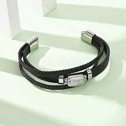 Natural Quartz Crystal & Braided Microfiber Leather Multi-strand Bracelets for Women Men&nbsp;GG-CBAEA55-01E