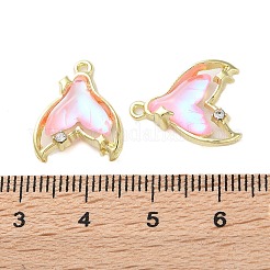 ラックメッキ合金ペンダント  ラインストーンとガラスと  魚尾  パールピンク  17x14x5mm  穴：1.2mm&nbsp;FIND-C062-07G-03