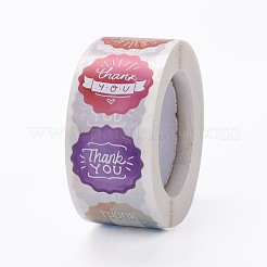 フラットラウンドい紙ありがとうステッカー  thank youの文字  粘着ギフトタグラベルyoustickers  カラフル  6.3x2.9cm  500PCS /ロール&nbsp;DIY-C042-15
