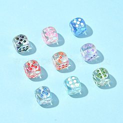 20 個の UV メッキ透明アクリルビーズ  サイコロ  エナメル  ミックスカラー  14x14.5x14.5mm  穴：2.5mm&nbsp;OACR-FS0002-39