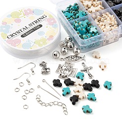 イースターのためのDIYイヤリング作成キット  合成ターコイズビーズを含む  合金ビーズ＆チベットスタイルのペンダント  鉄のピアスフック＆エンドチェーン＆丸カン＆ピン  弾性水晶の線  ミックスカラー  ビーズ：268個/セット&nbsp;DIY-LS0001-99