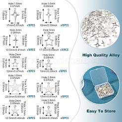100pcs10スタイルチベットスタイル亜鉛合金ペンダント  スターのチャーム  プラチナ  13~27.5x9.5~20.5x1.5~2.5mm  穴：1.6~2mm  10個/スタイル&nbsp;FIND-TA0008-20