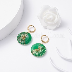 Donut Natural Malaysia Jade Dangle Hoop Earrings&nbsp;EJEW-JE04746