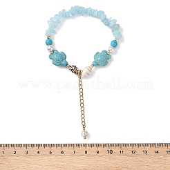 Beachy Natural white Jade Chip Beads & Synthetic Turquoise Charm Bracelets&nbsp;BJEW-JB14140-01
