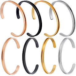 4Pcs 4 Colrs C-Shaped 201 Stainless Steel Grooved Cuff Bangles&nbsp;BJEW-SC0001-66