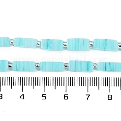 手作りランプワークビーズ連売り  シードビーズ付き長方形  シアン  10~11x4.5x4mm  穴：0.8mm  約32~33個/連  15.94''（40.5センチメートル）&nbsp;LAMP-Q037-01B-04