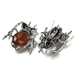 両用アイテム合金ブローチ  ナチュラルカーネリアンと  クモ  49.5x35.5x15~16mm  穴：4x2.5mm&nbsp;JEWB-C026-05A-AS