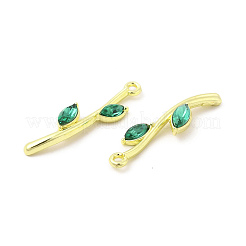 ラックメッキ合金ペンダント  ガラスと  葉っぱの枝チャーム  カドミウムフリー＆ニッケルフリー＆鉛フリー  ライトゴールド  グリーン  27.5x7.5x3mm  穴：1.4mm&nbsp;FIND-C018-07LG-02