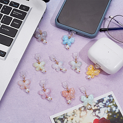 プラスチック携帯防塵プラグ  アクリルの蝶のペンダント付き  ミックスカラー  4.1cm  10個/セット&nbsp;PALLOY-OC00019