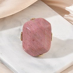 天然ロードクロサイトと合金を使用した女性用指輪  ナゲット  ゴールドカラー  ナゲット：36.5~37x30mm  内径：17.5~19mm&nbsp;RJEW-G375-01G-04