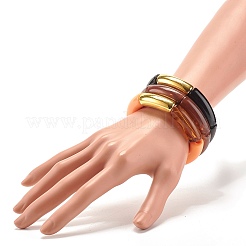 アクリル & ccb プラスチック カーブ チューブ ビーズ ストレッチ ブレスレット セット女性  ミックスカラー  内径：53mm&nbsp;X-BJEW-JB07318