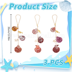 3Pcs Natural Shell & Glass Pendant Decorations&nbsp;HJEW-DR00226