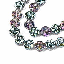 電気メッキ半透明ガラスビーズ連売り  クローバー  カラフル  8x8x4mm  穴：0.8mm  約80個/連  25.59インチ（65cm）&nbsp;EGLA-S193-05