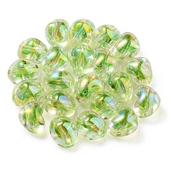 ツートン UV メッキ透明アクリル ヨーロピアン ビーズ  大穴ビーズ  ハート  芝生の緑  14.5x18.5x14mm  穴：4mm&nbsp;OACR-F004-06I