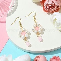 貝殻パールとガラスのダングルイヤリング  花と涙  女性のための  ミスティローズ  60x20mm&nbsp;EJEW-JE05931-01